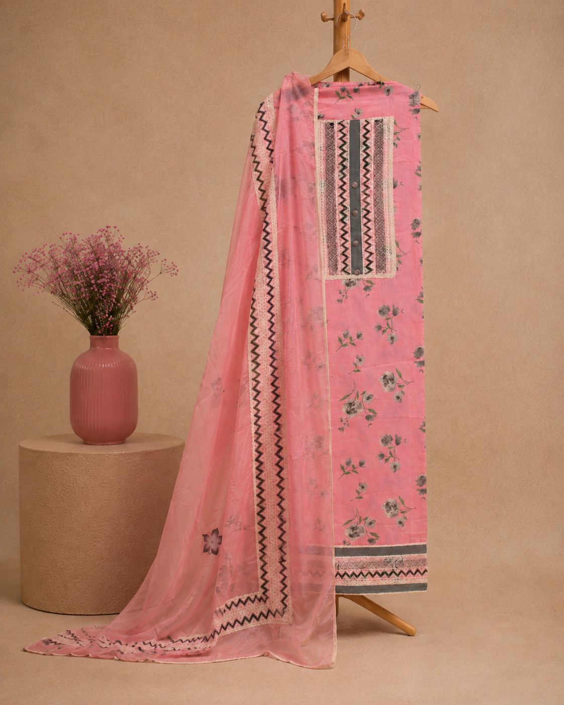 PINK UNSTICHED SUIT SET