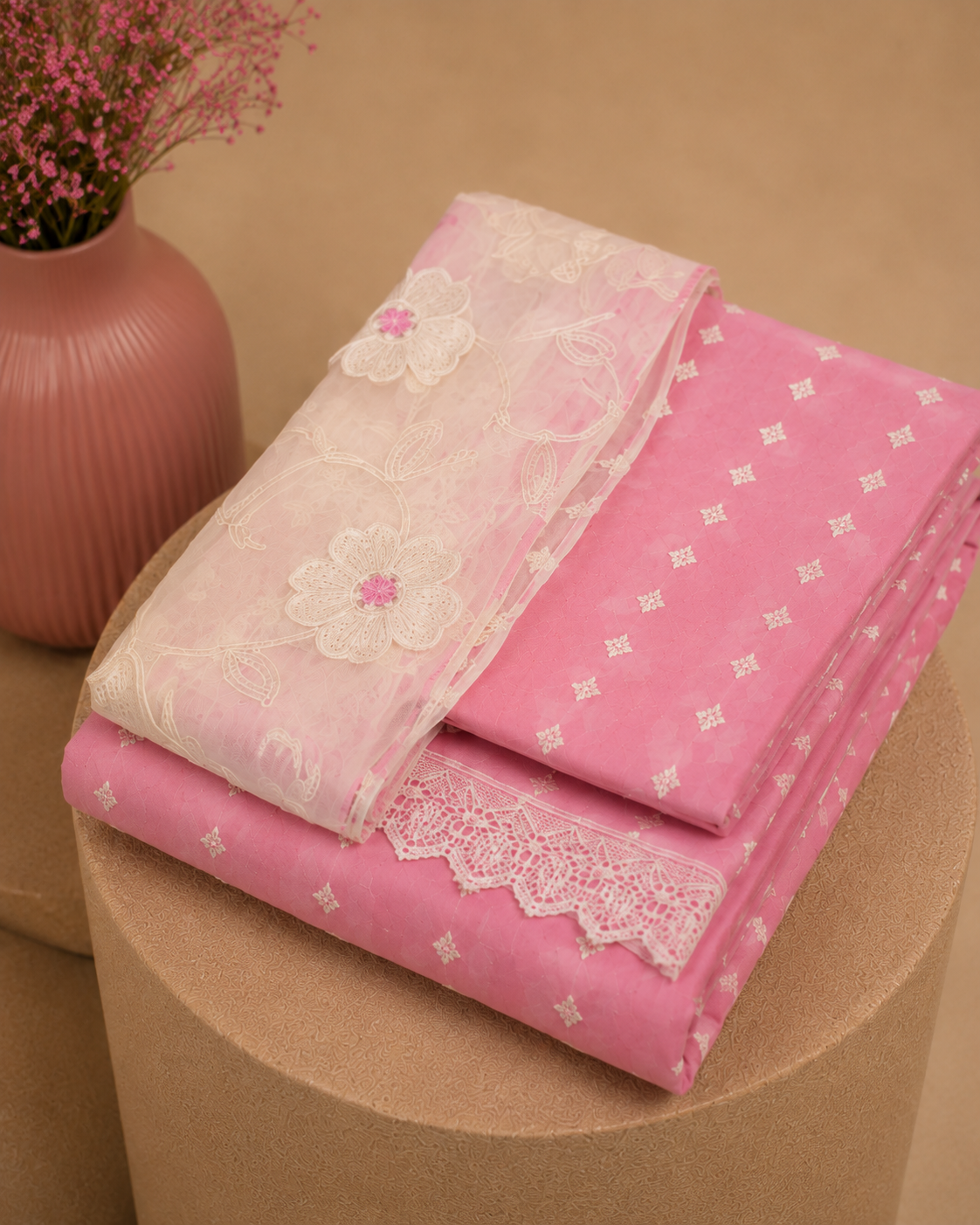 LIGHT PINK UNSTICHED SUIT SET