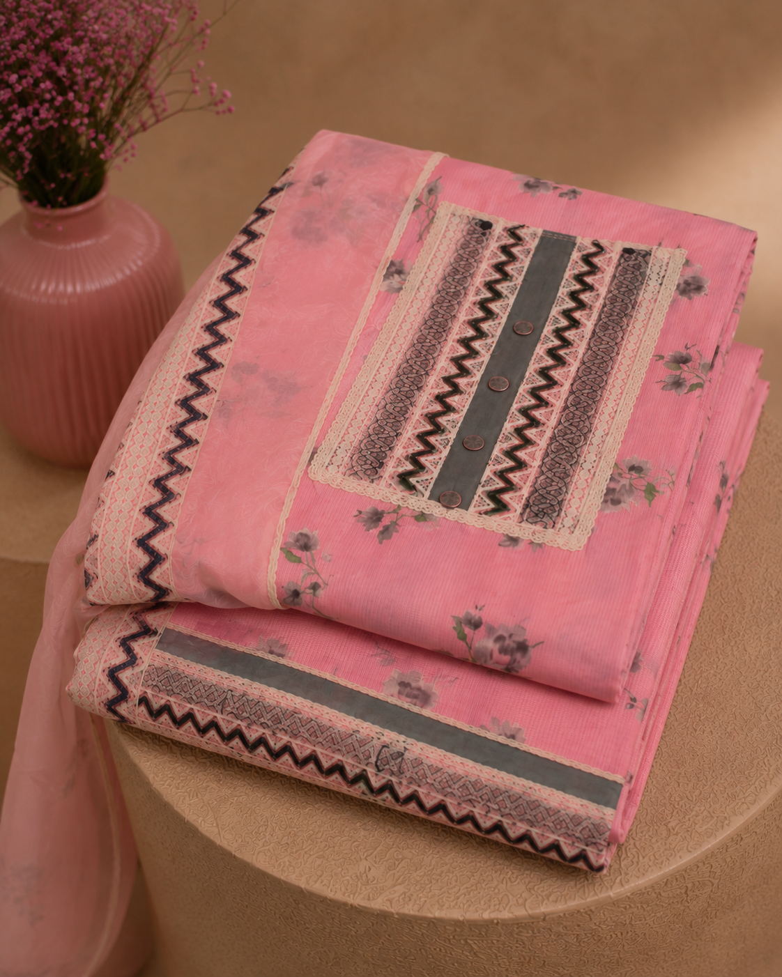 PINK UNSTICHED SUIT SET