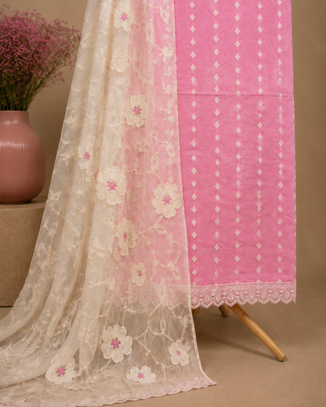 LIGHT PINK UNSTICHED SUIT SET