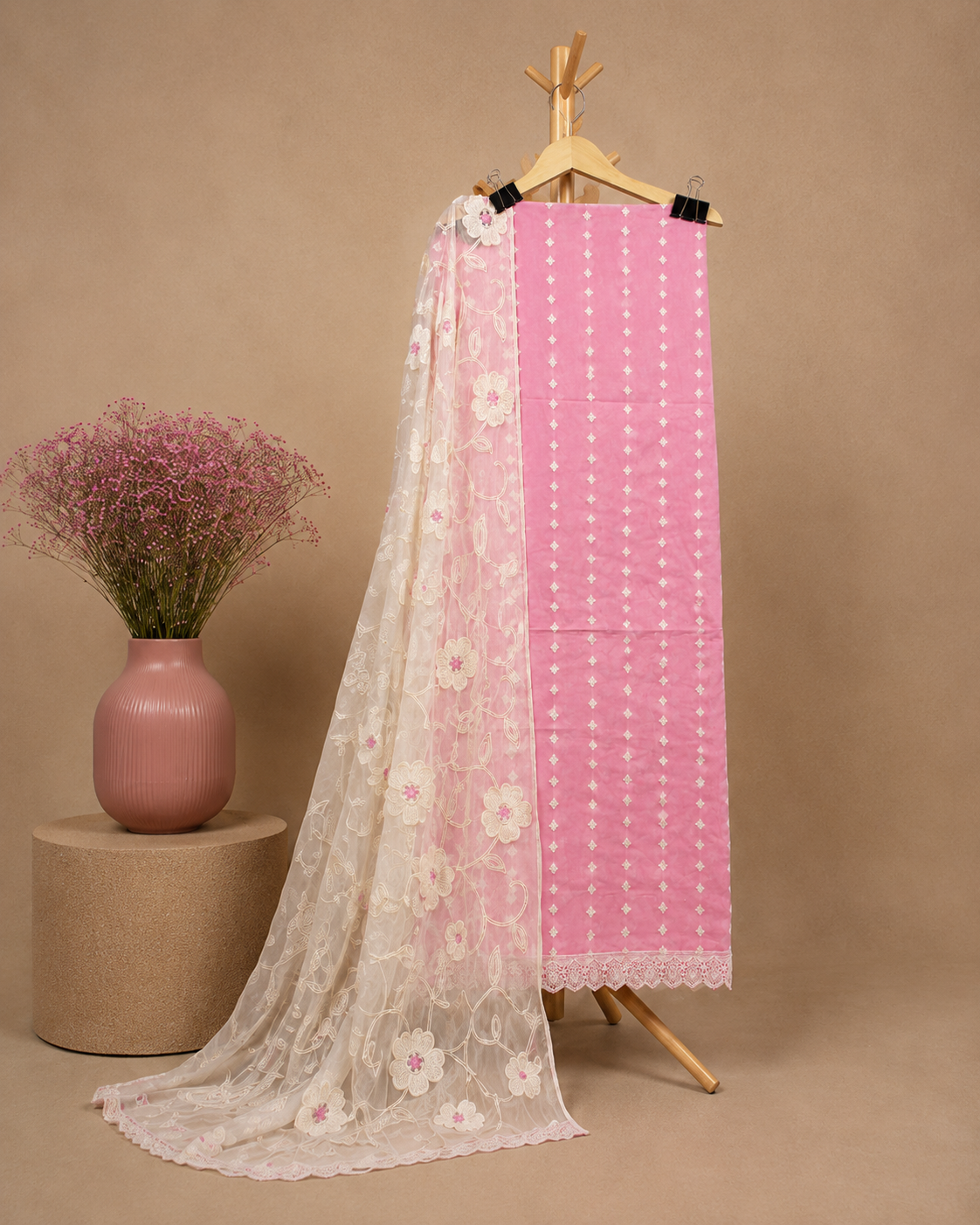 LIGHT PINK UNSTICHED SUIT SET