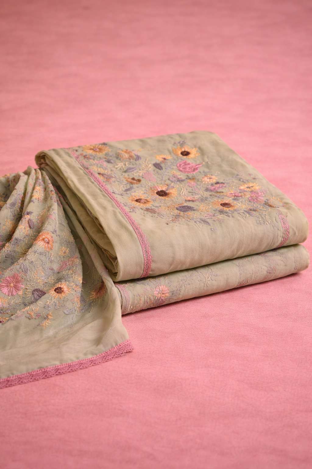 PASTEL GREEN FLORAL UNSTICHED SUIT SET