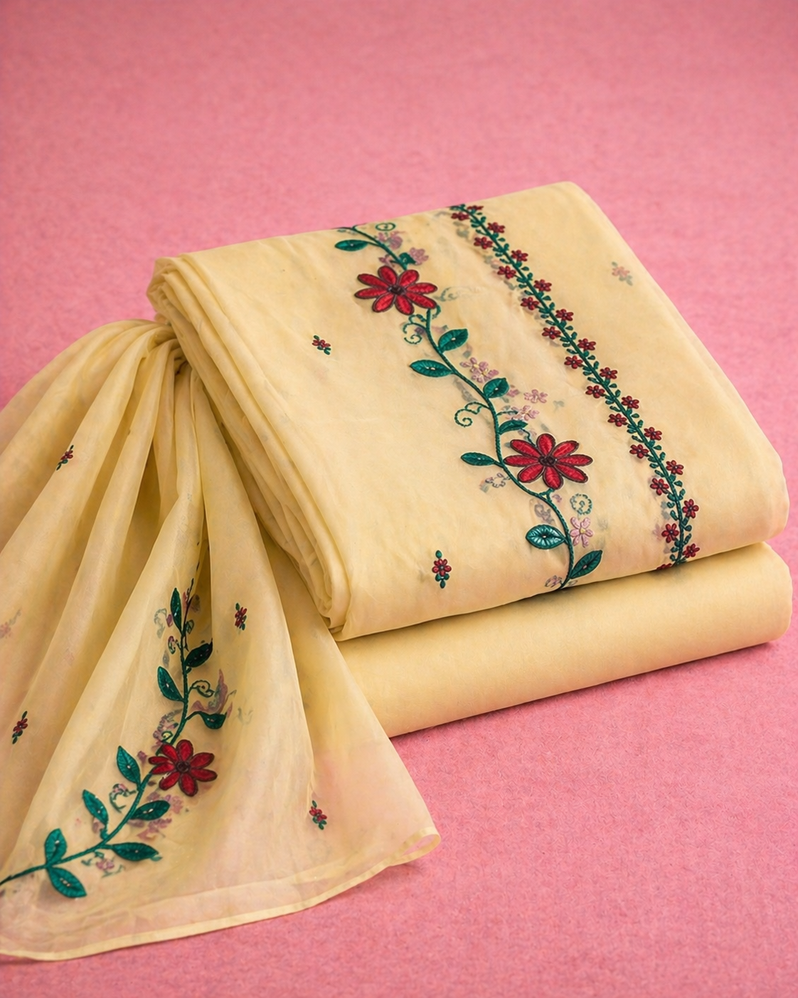 MINT BLOOM MACHINE WORK AND HANDWORK UNSTICHED SUIT SET