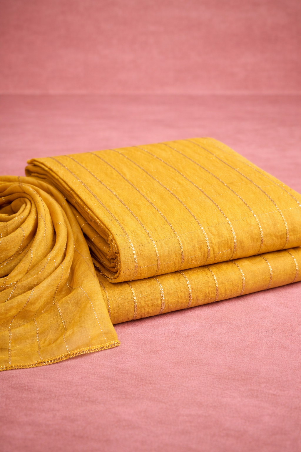 HANDWORK MUSTARD UNSTICHED SUIT SET