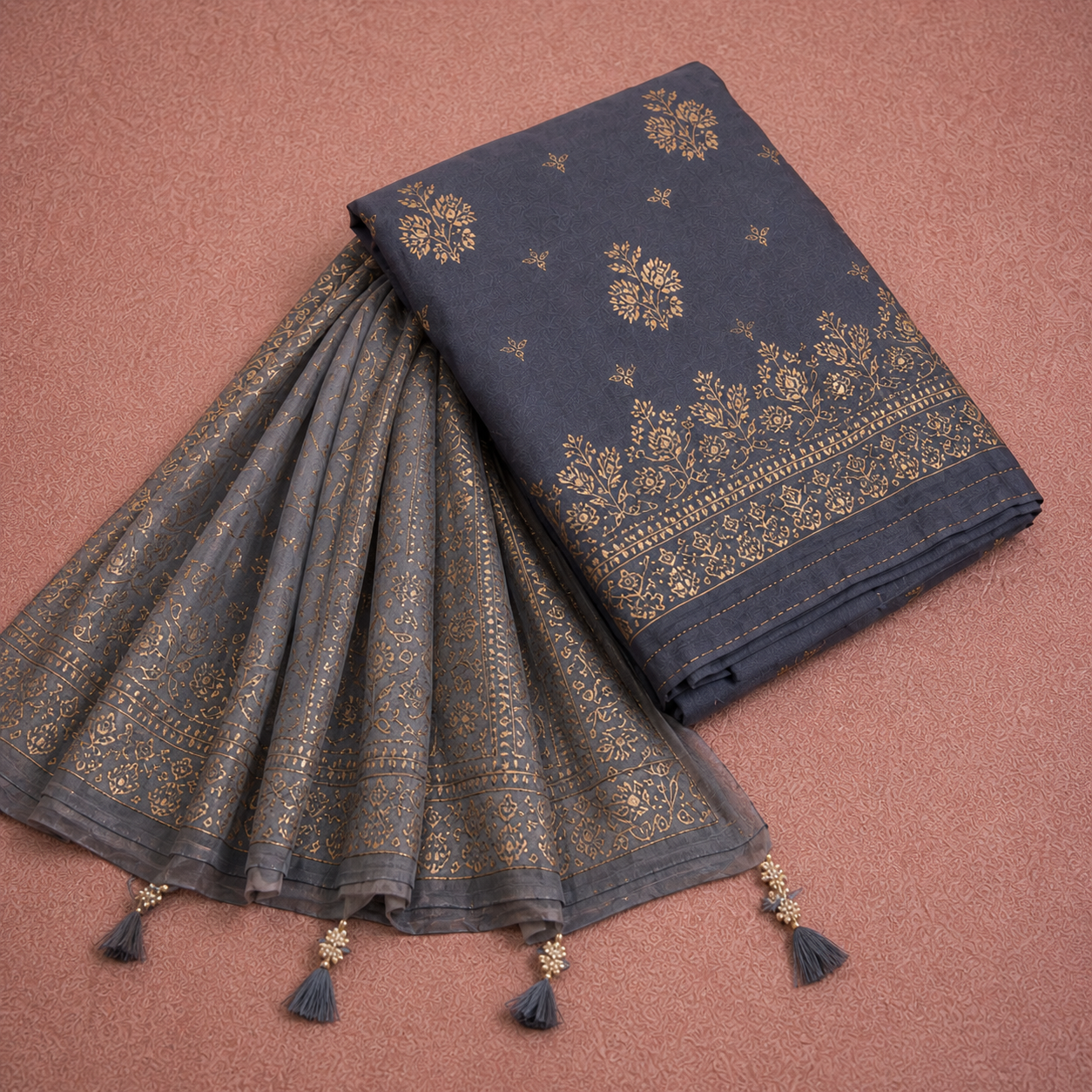 GREY BANARSI SILK UNSTICHED SUIT SET