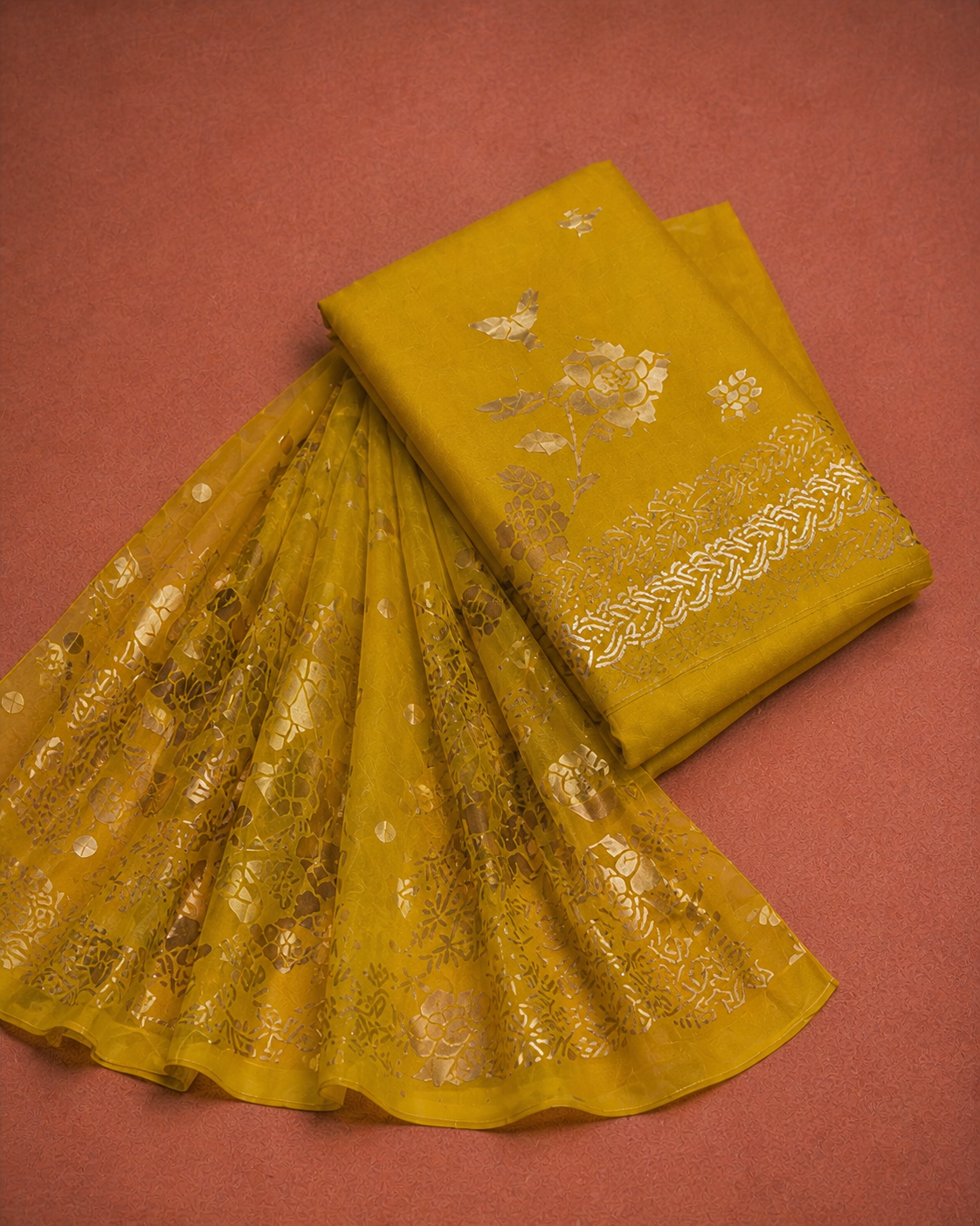 YELLOW SILK UNSTICHED SUIT SET