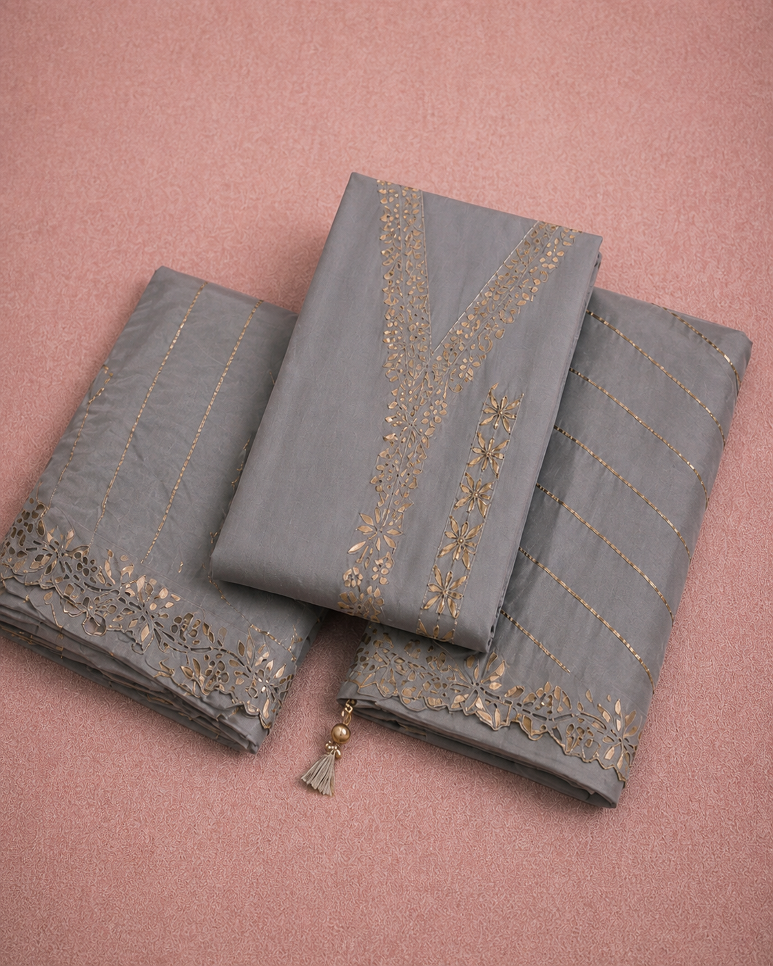 GREY SATIN UNSTICHED SUIT SET