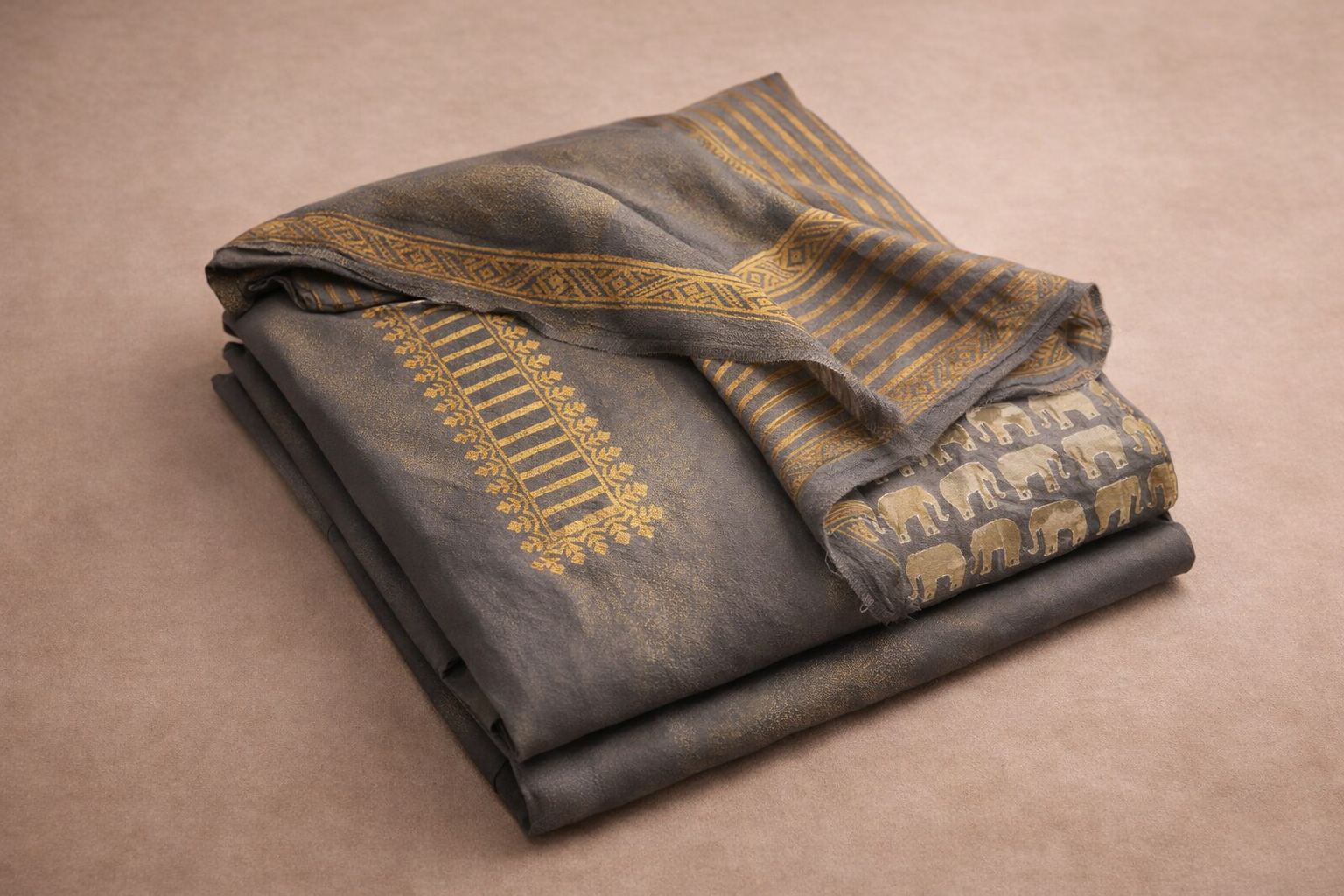 GREY EMBOSSED WORK UNSTICHED SUIT SET