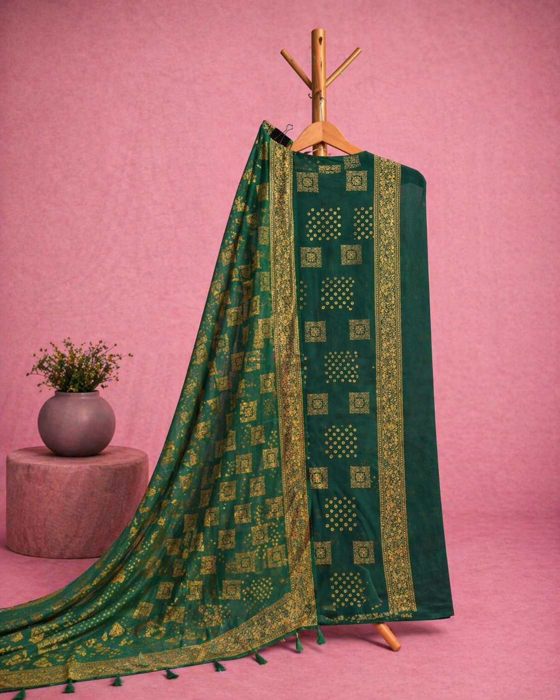 EMERALD BLOCK PRINT UNSTICHD SUIT SET