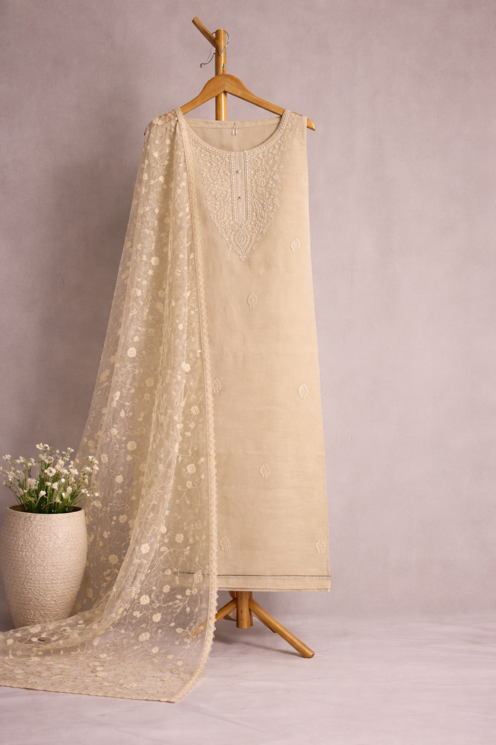BEIGE UNSTICHED SUIT SET