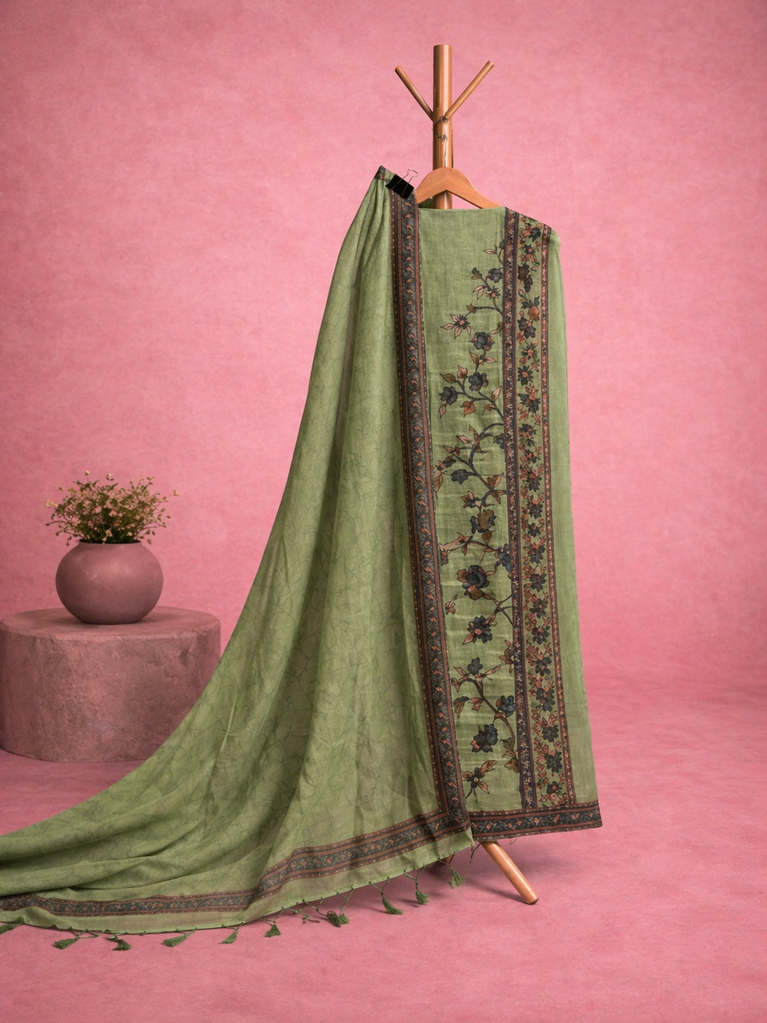 LIGHT GREEN LINEN UNSTICHED SUIT SET