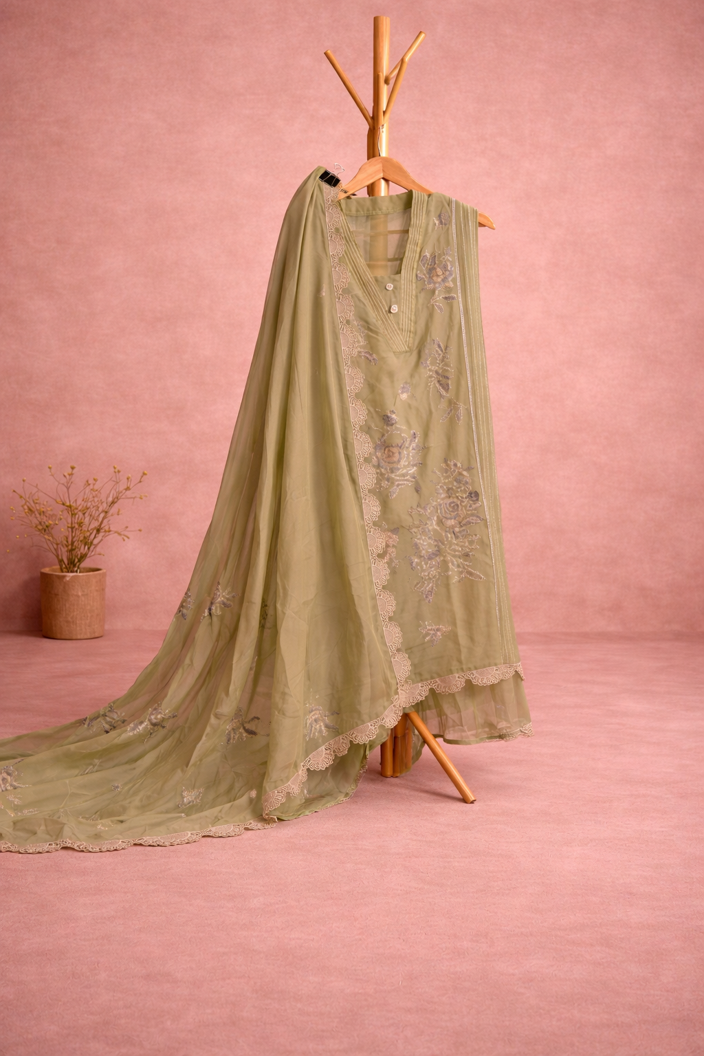 OLIVE GREEN UNSTICHED SUIT SET