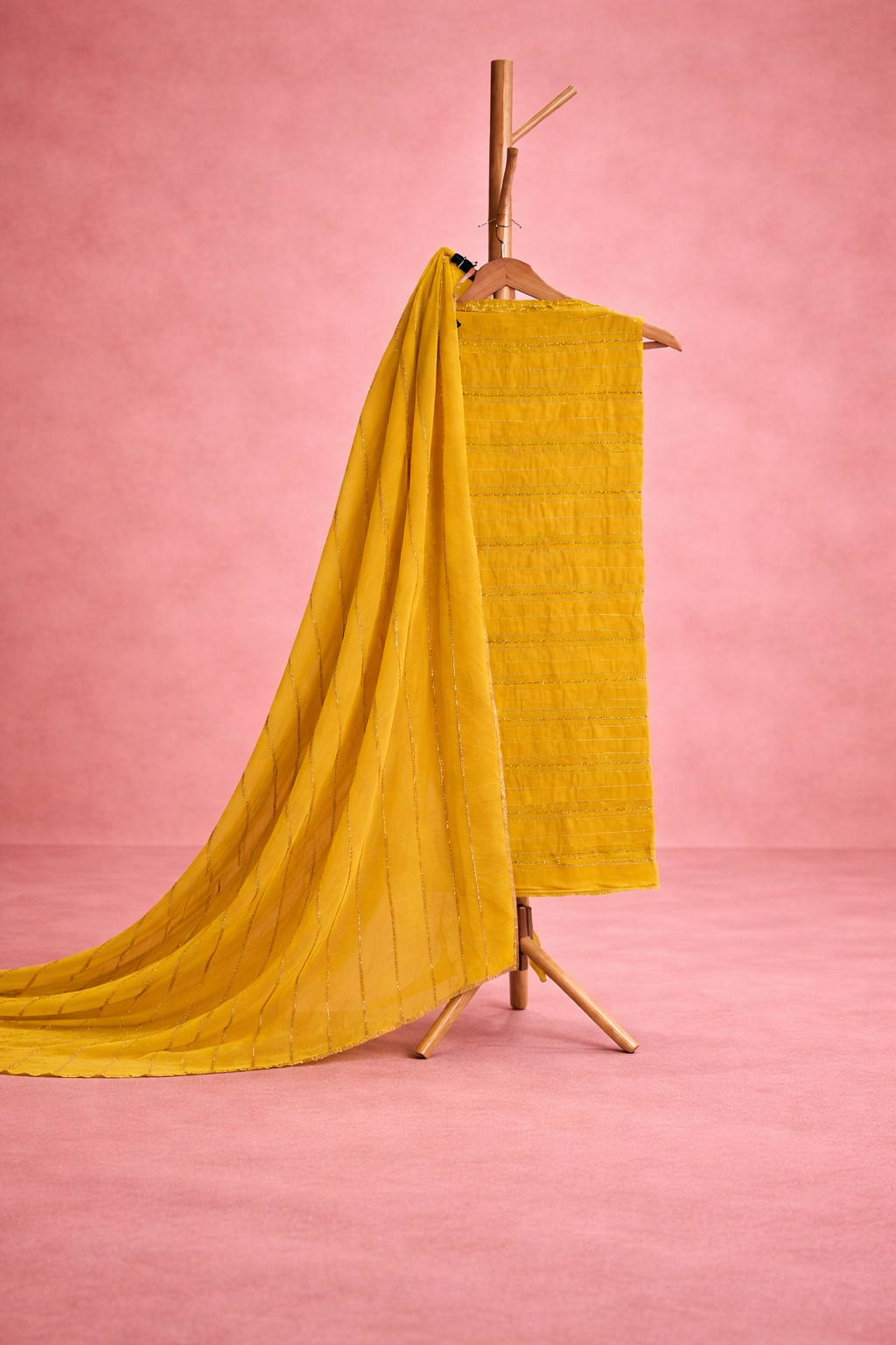 HANDWORK MUSTARD UNSTICHED SUIT SET