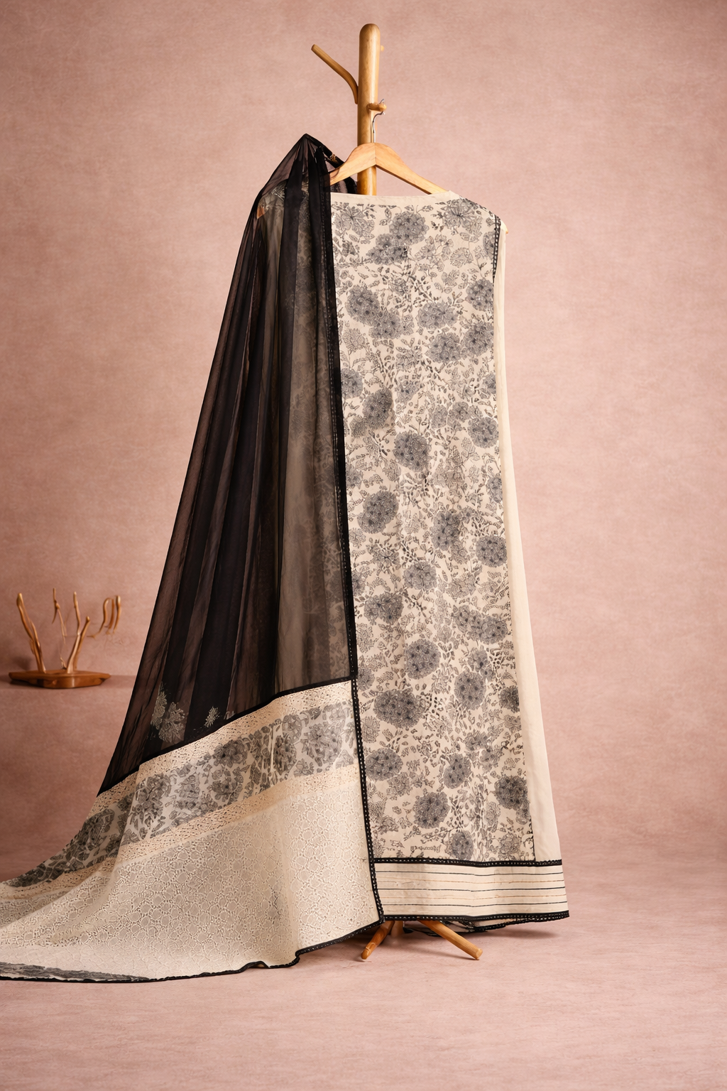 BLACK N WHITE UNSTICHED SUIT SET