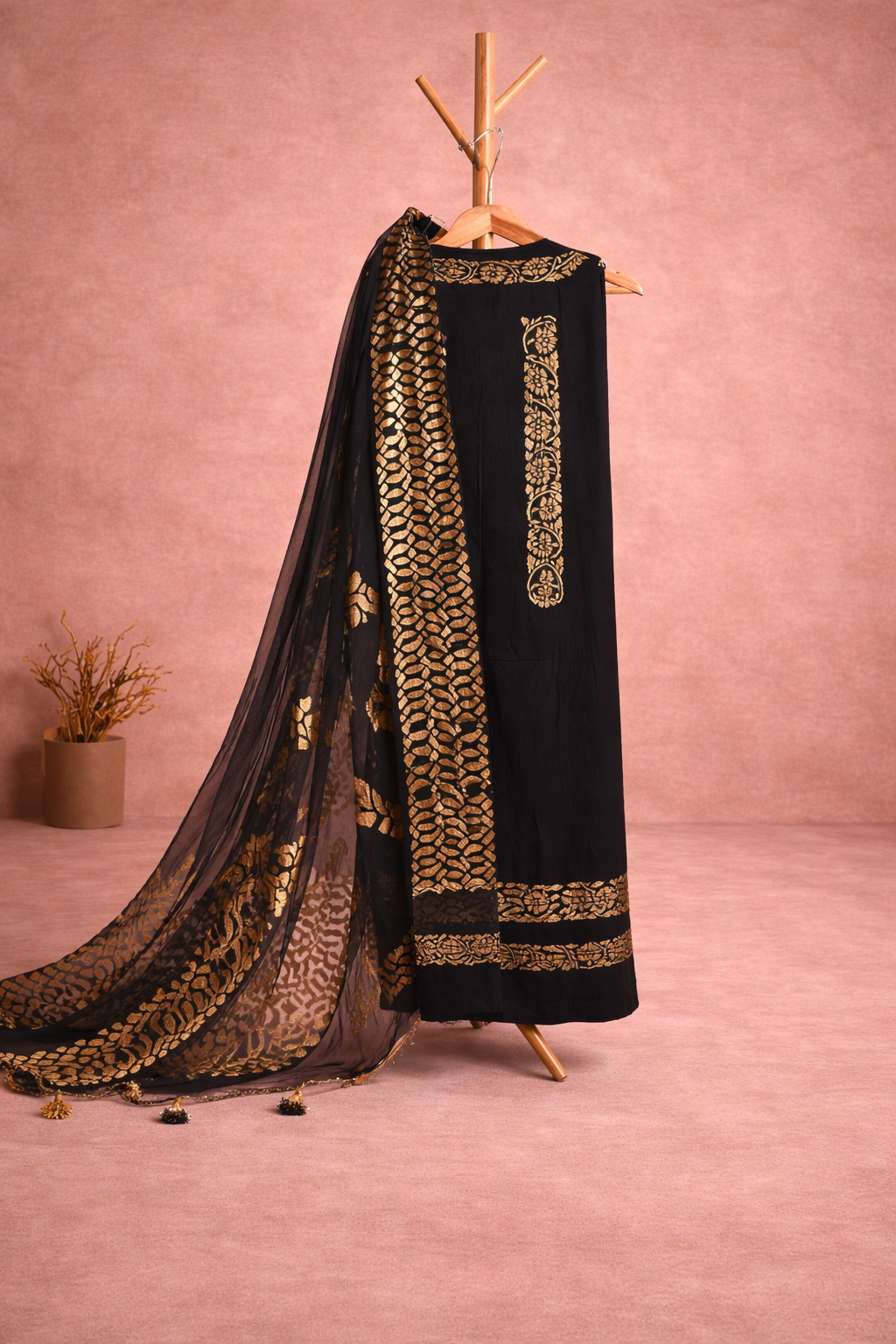 BLACK UNSTICHED SUIT SET
