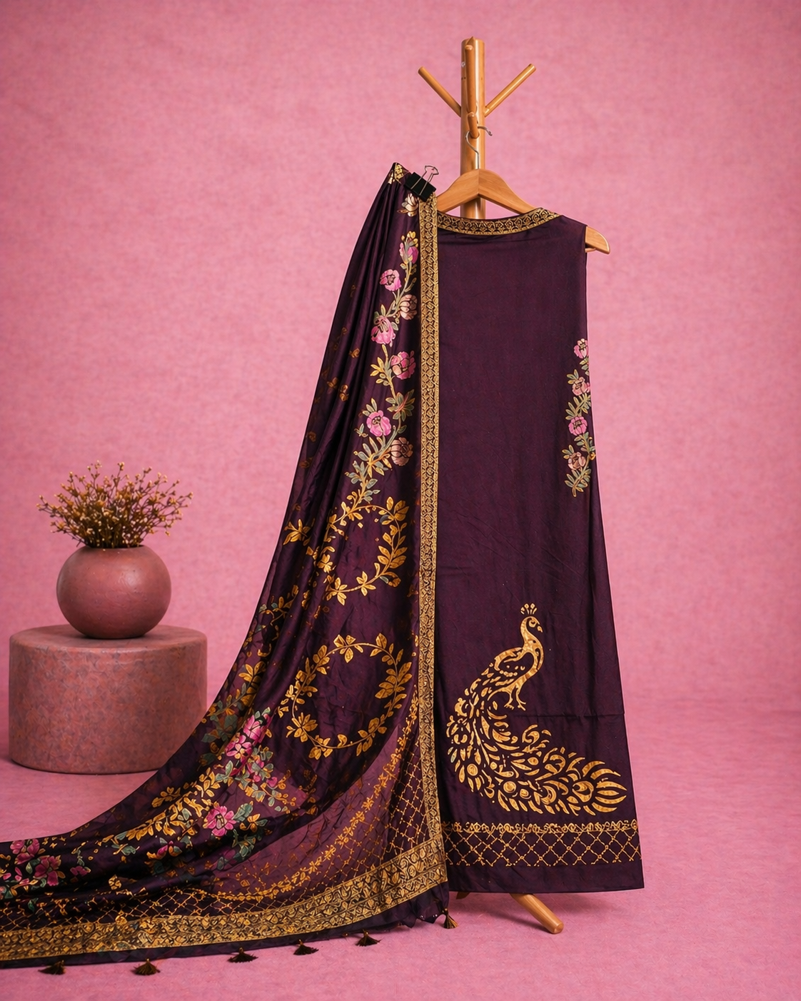 PURPLE UNSTICHED SUIT SET