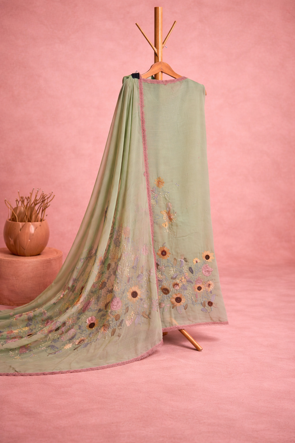 PASTEL GREEN FLORAL UNSTICHED SUIT SET