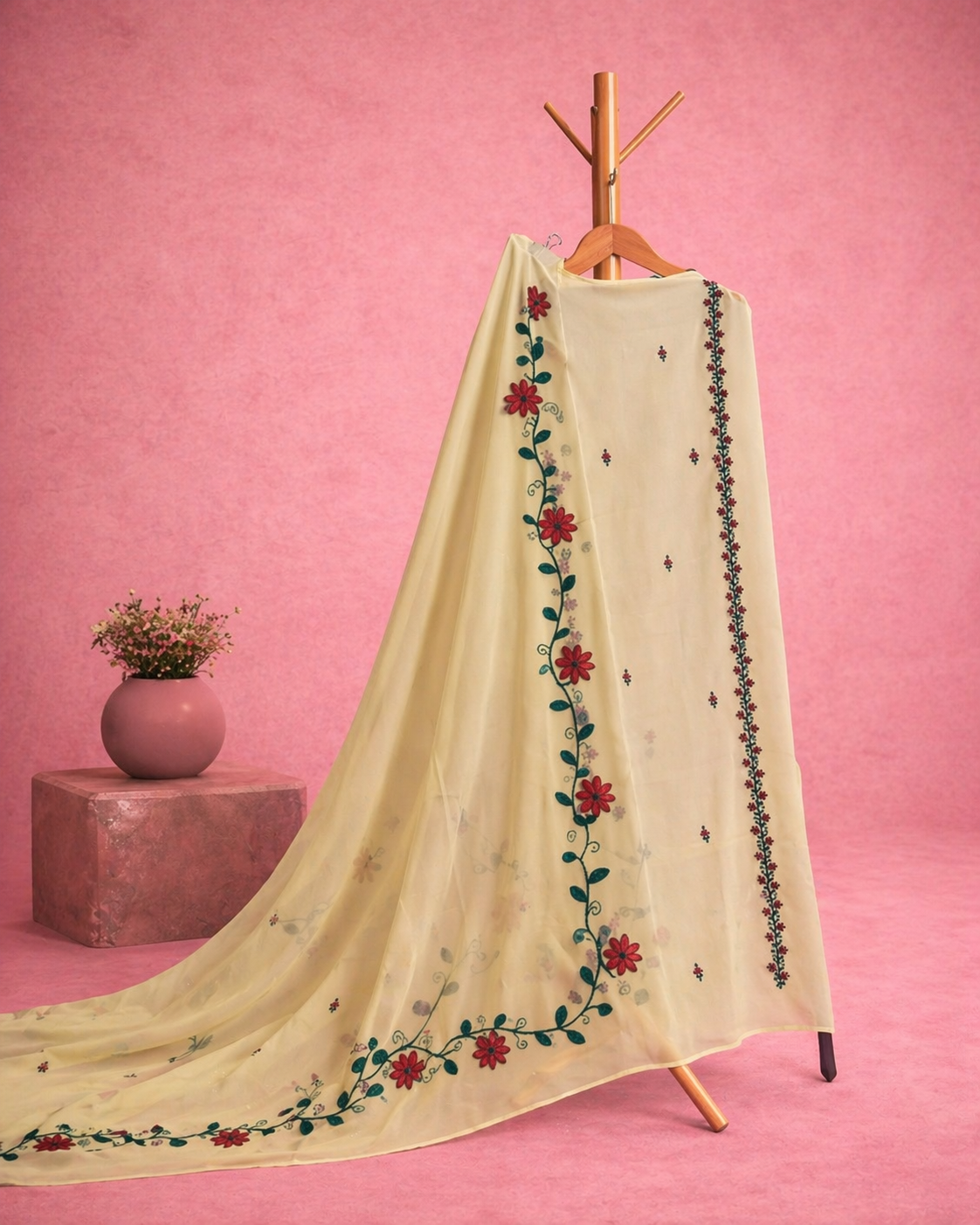 MINT BLOOM MACHINE WORK AND HANDWORK UNSTICHED SUIT SET