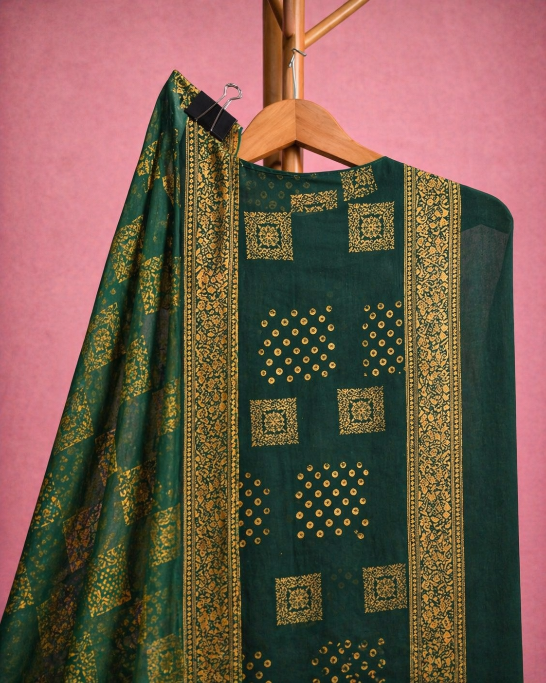 EMERALD BLOCK PRINT UNSTICHD SUIT SET