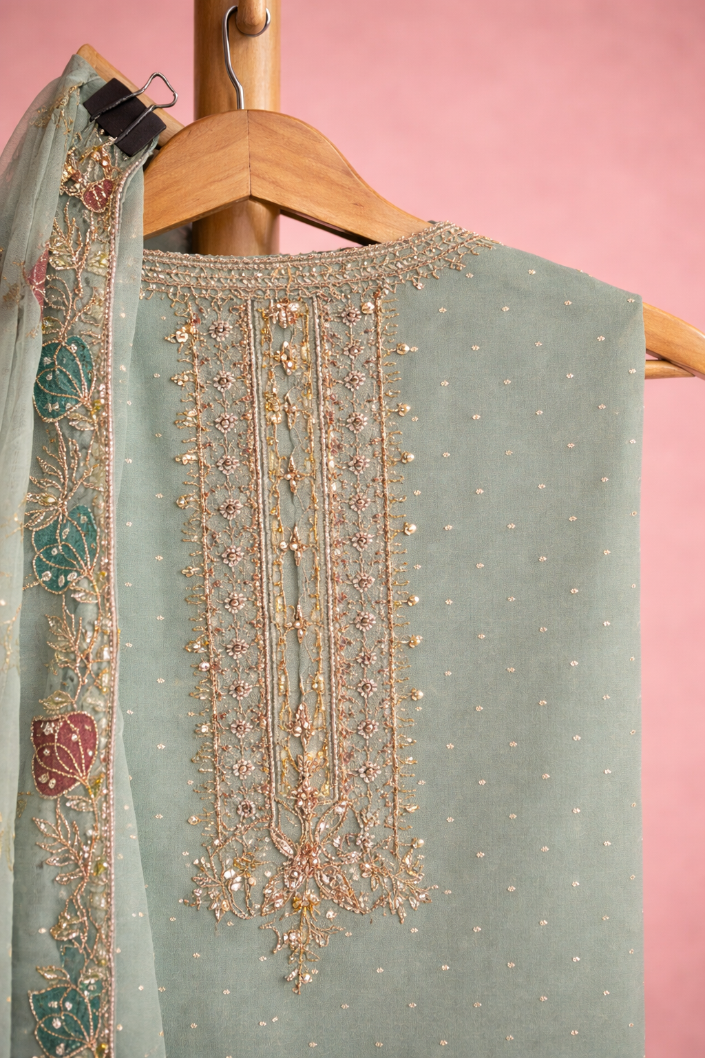 ICE BLUE FLORAL UNSTICHED SUIT SET