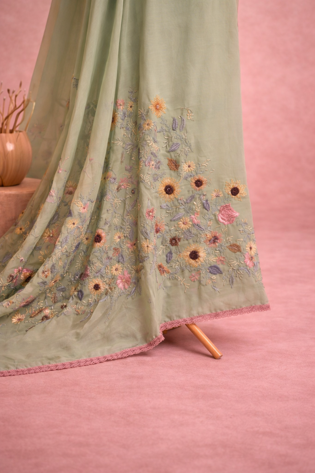 PASTEL GREEN FLORAL UNSTICHED SUIT SET