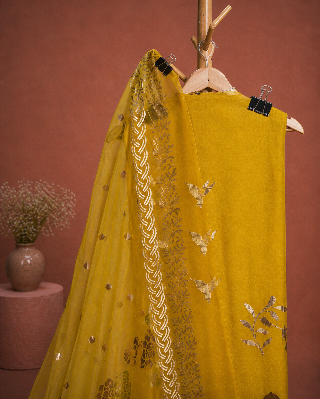 YELLOW SILK UNSTICHED SUIT SET