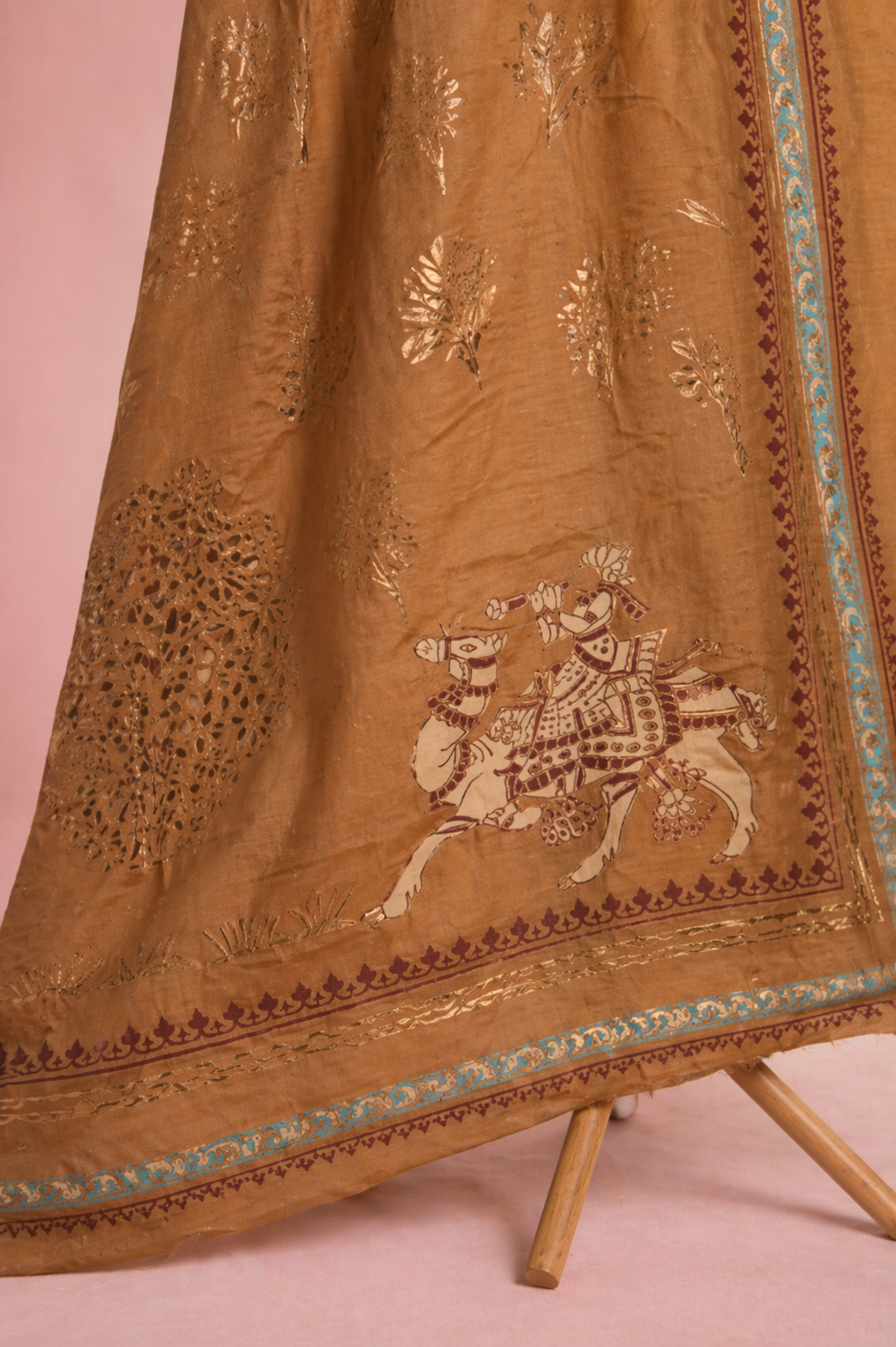 MUSTARD BLOCK PRINT EMBOSSED UNSTICHED SUIT SET