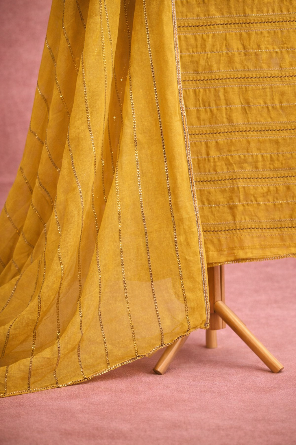 HANDWORK MUSTARD UNSTICHED SUIT SET