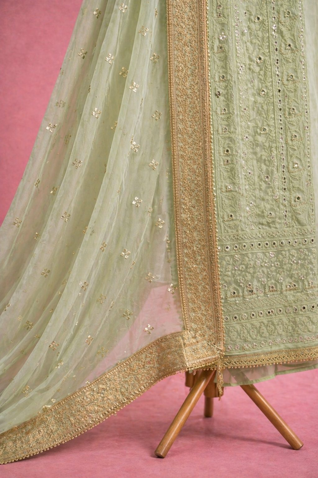 PASTEL GREEN CHICKEN KARRI UNSTICHED SUIT SET