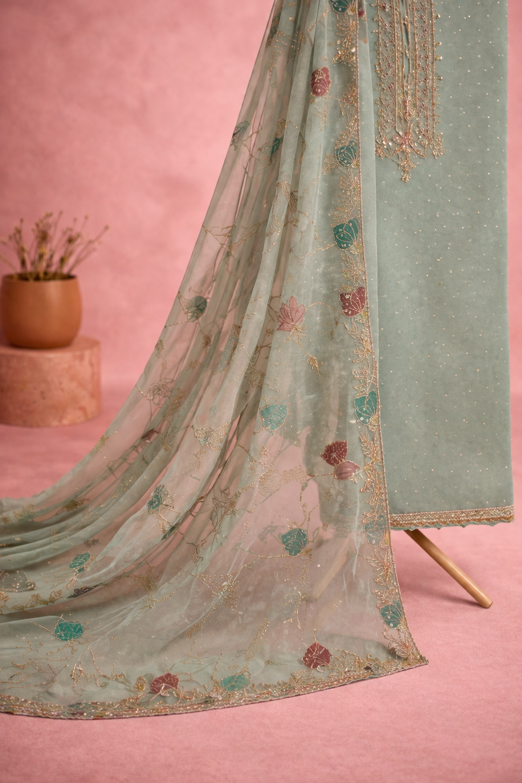 ICE BLUE FLORAL UNSTICHED SUIT SET