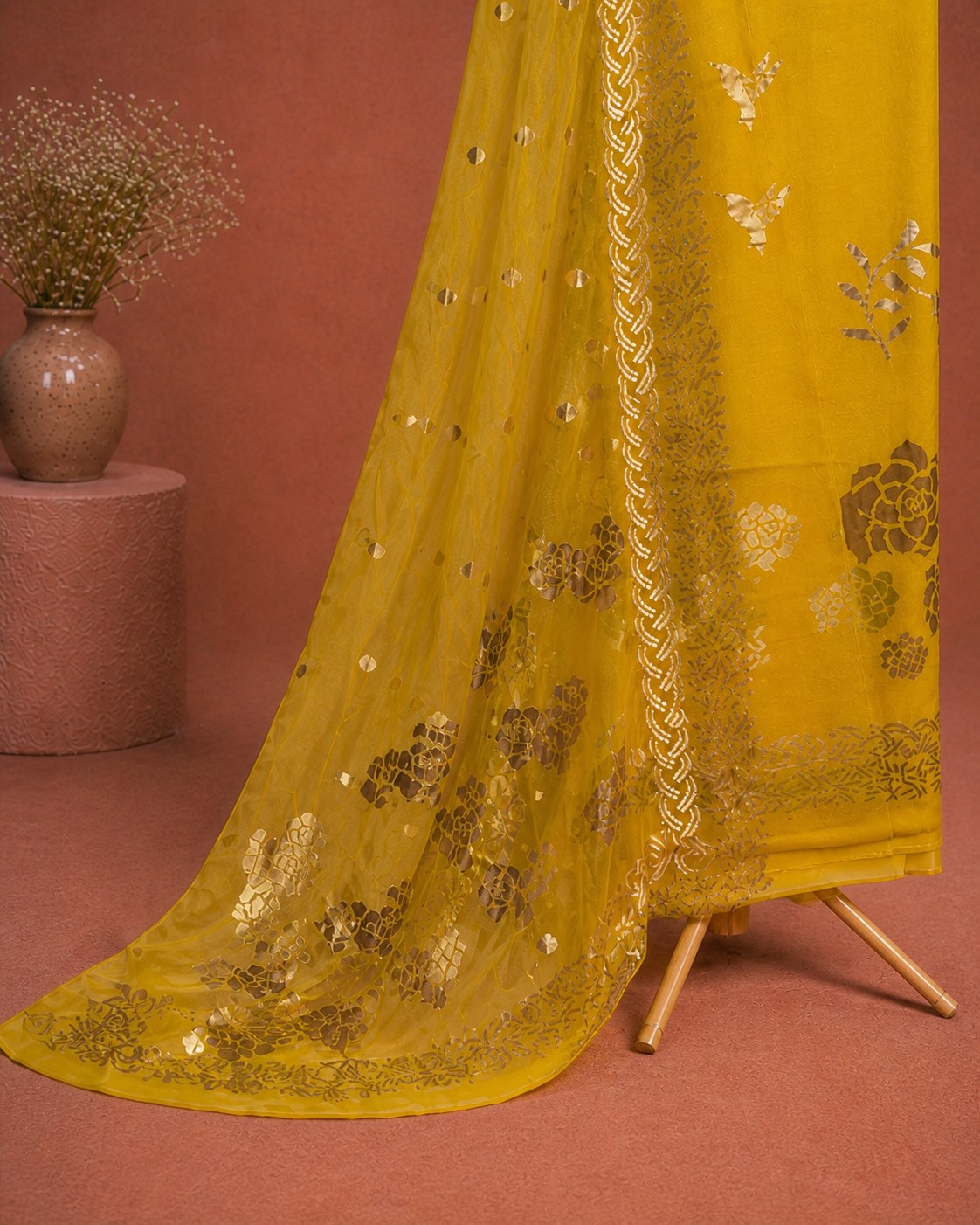 YELLOW SILK UNSTICHED SUIT SET