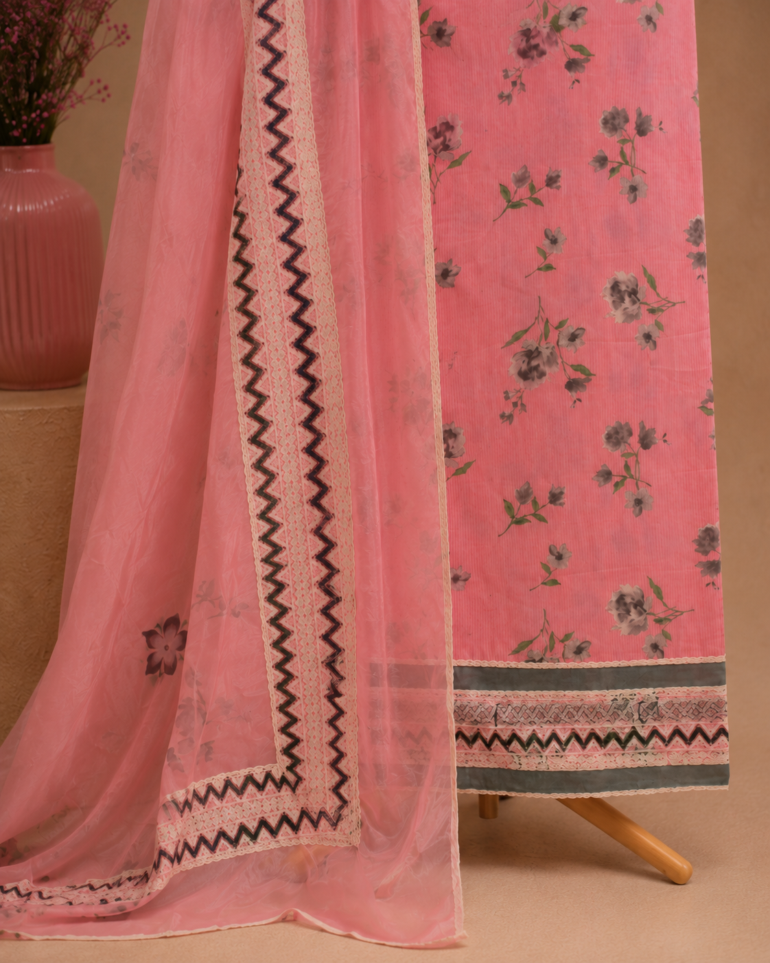 PINK UNSTICHED SUIT SET