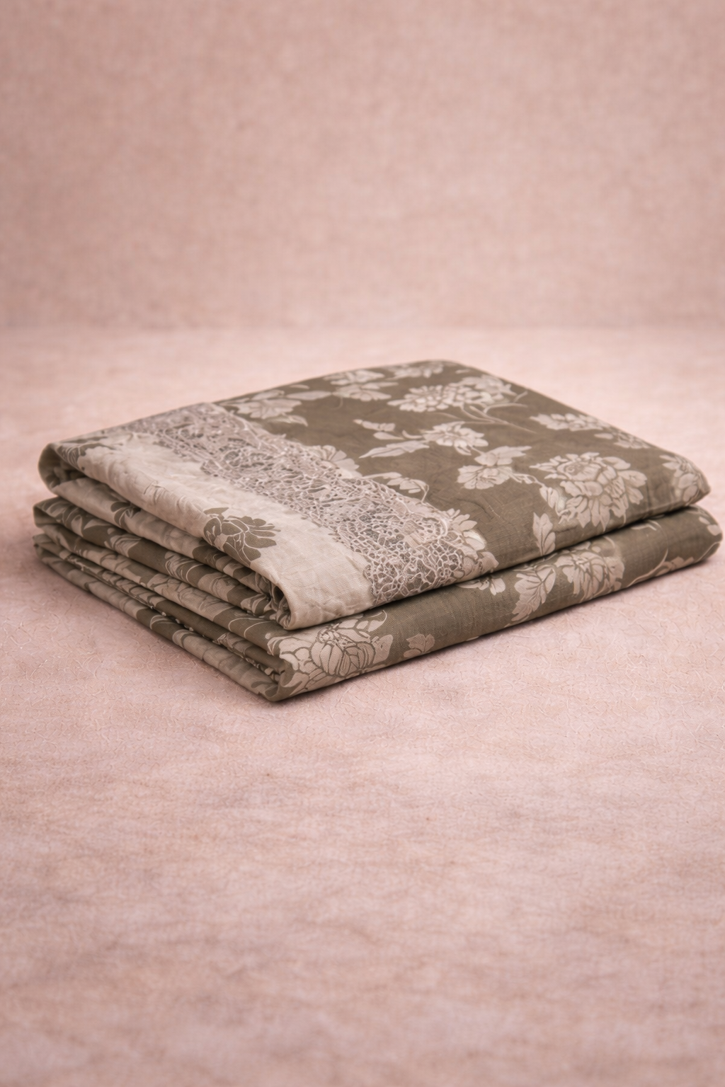 OLIVE GREEN FLORAL UNSTICHED SUIT SET