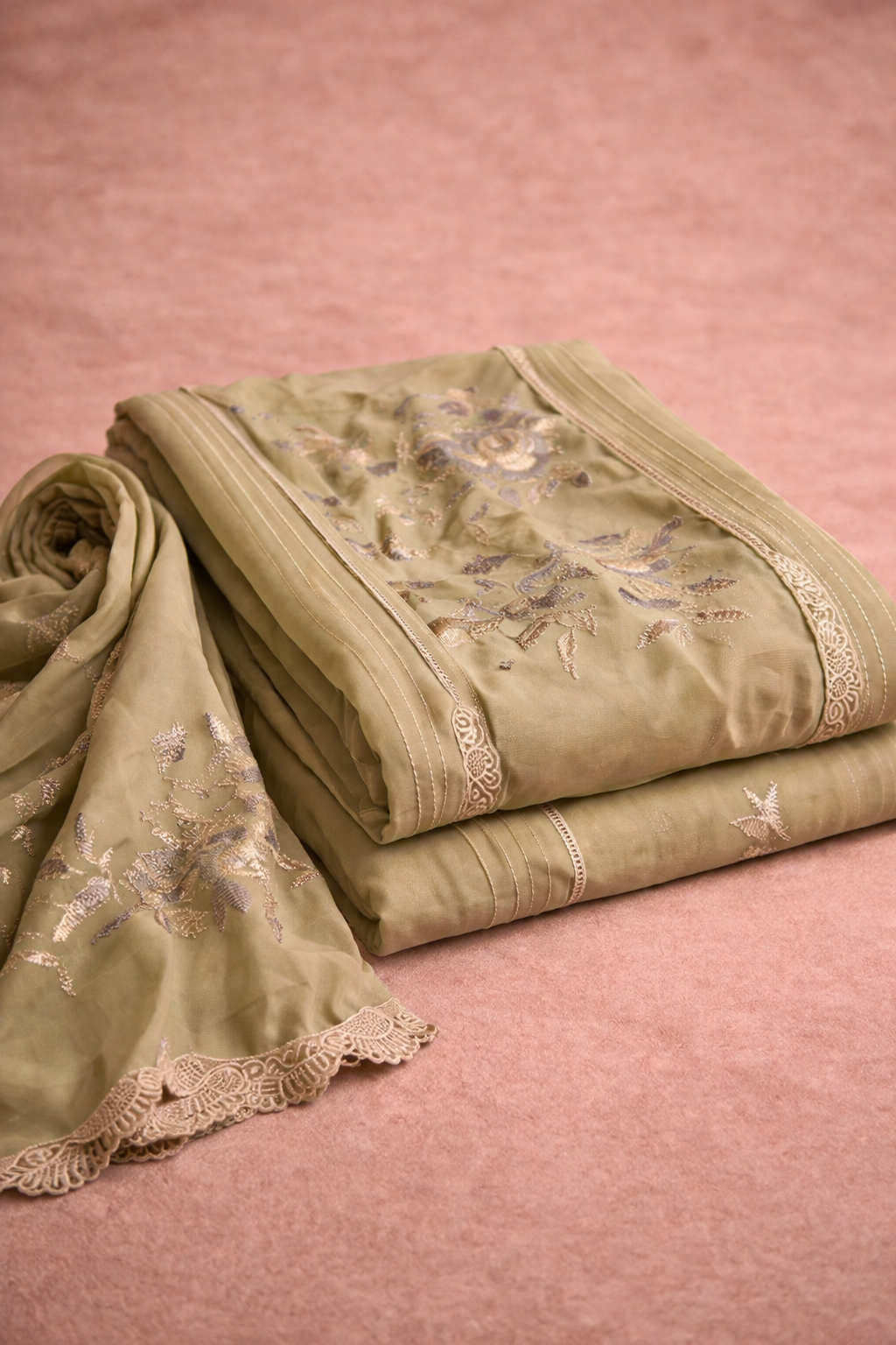OLIVE GREEN UNSTICHED SUIT SET