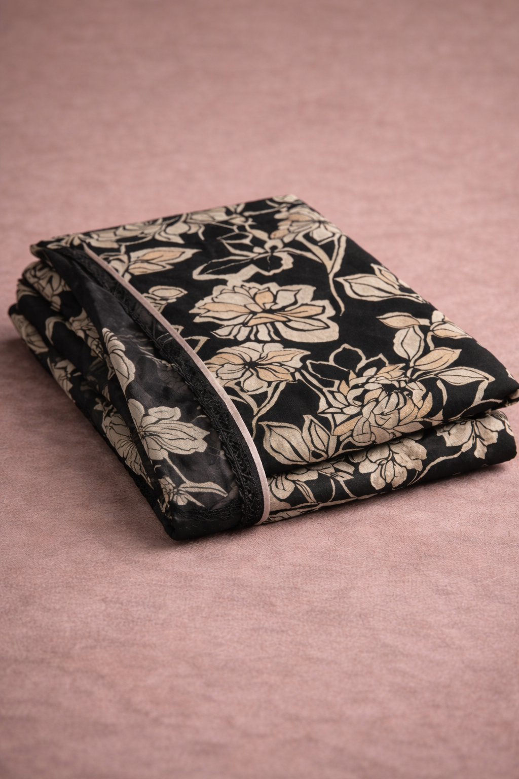 BLACK FLORAL UNSTICHED SUIT SET