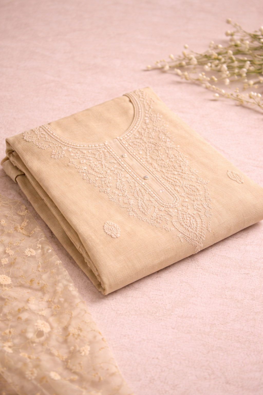 BEIGE UNSTICHED SUIT SET