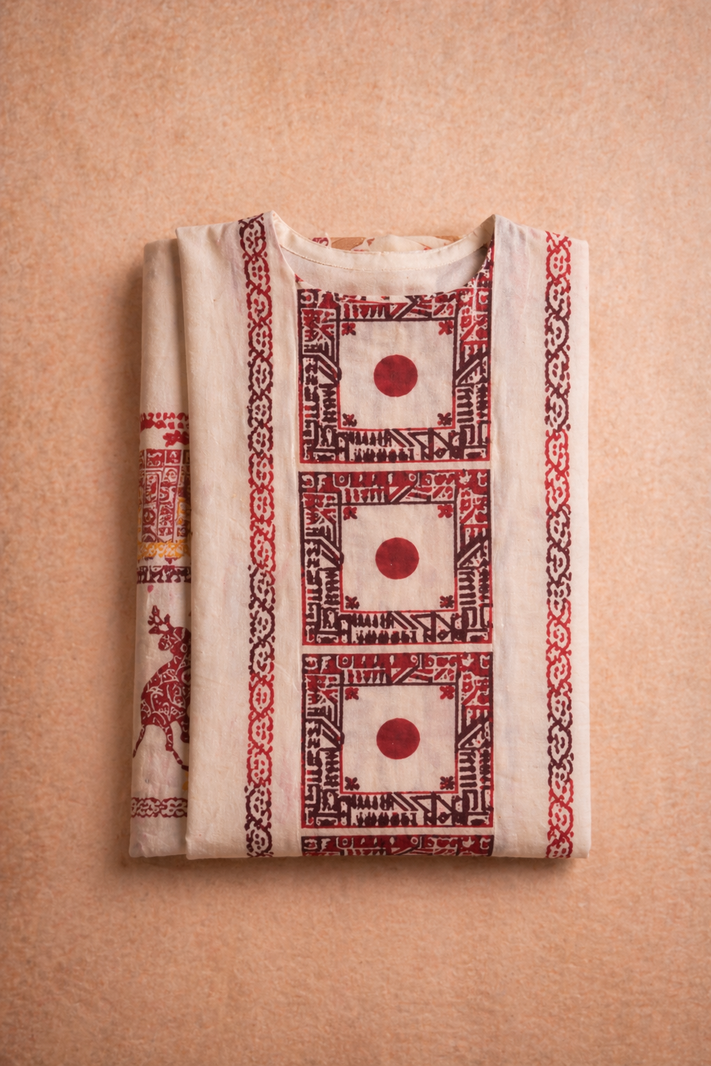 OFF WHITE BLOCK PRINT UNSTICHED SUIT SET