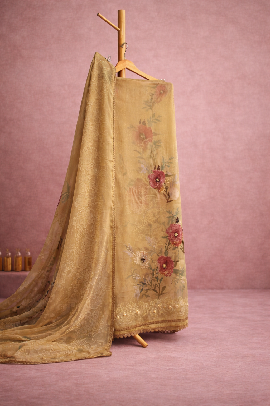 YELLOW FLORAL UNSTICHED SUIT SET
