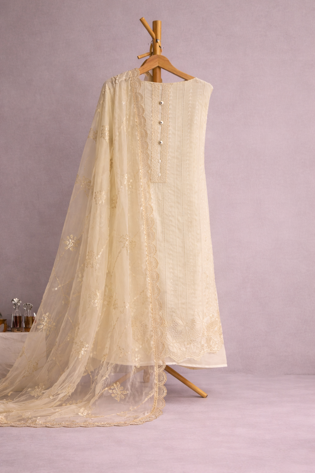 CREAM UNSTICHED SUIT SET