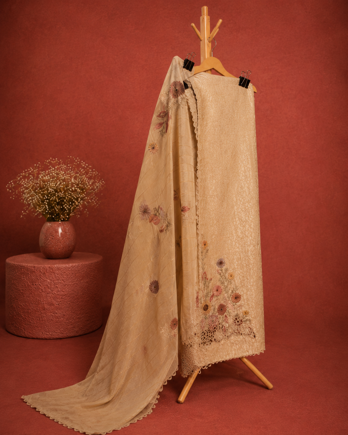 BEIGE UNSTICHED SUIT SET