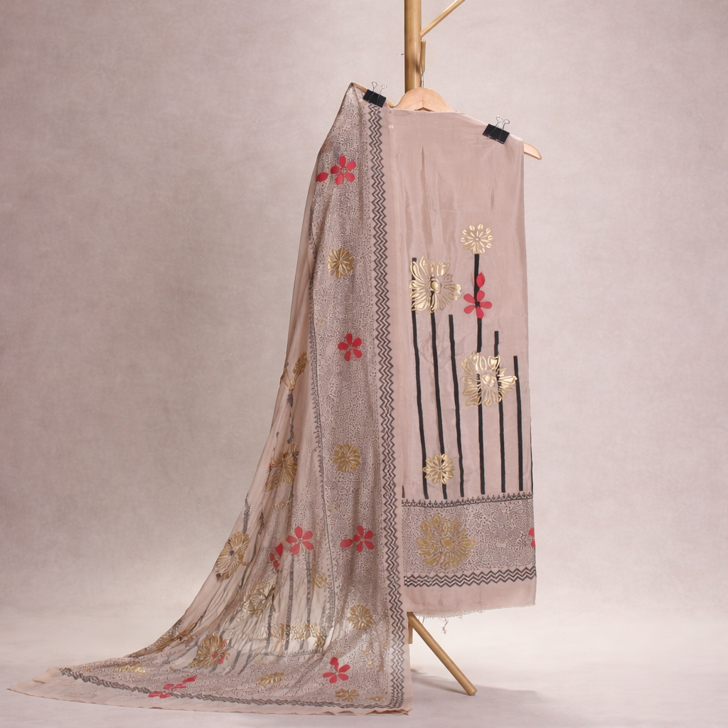 DOVE BLOCK PRINT WITH EMBOSSED WORK UNSTICHED SUIT