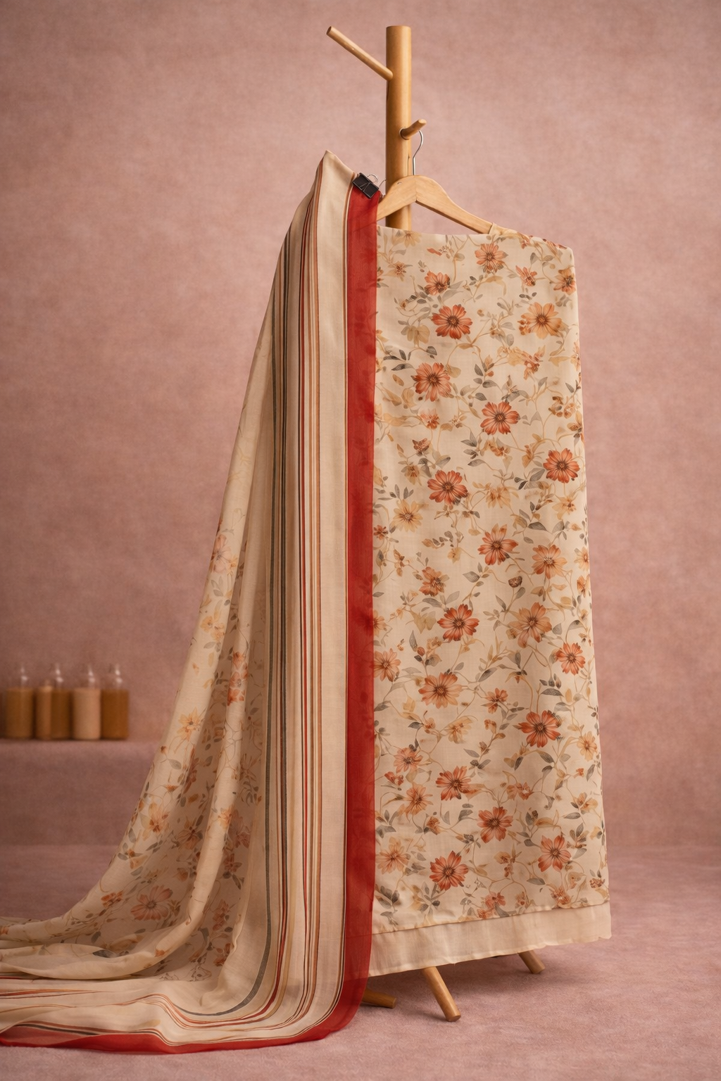BEIGE FLORAL UNSTICHED SUITS