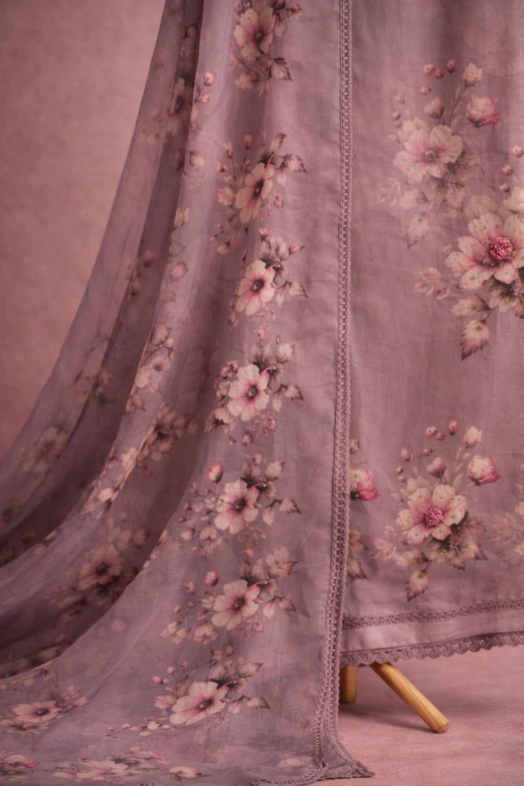 PURPLE FLORAL UNSTICHED SUIT SET