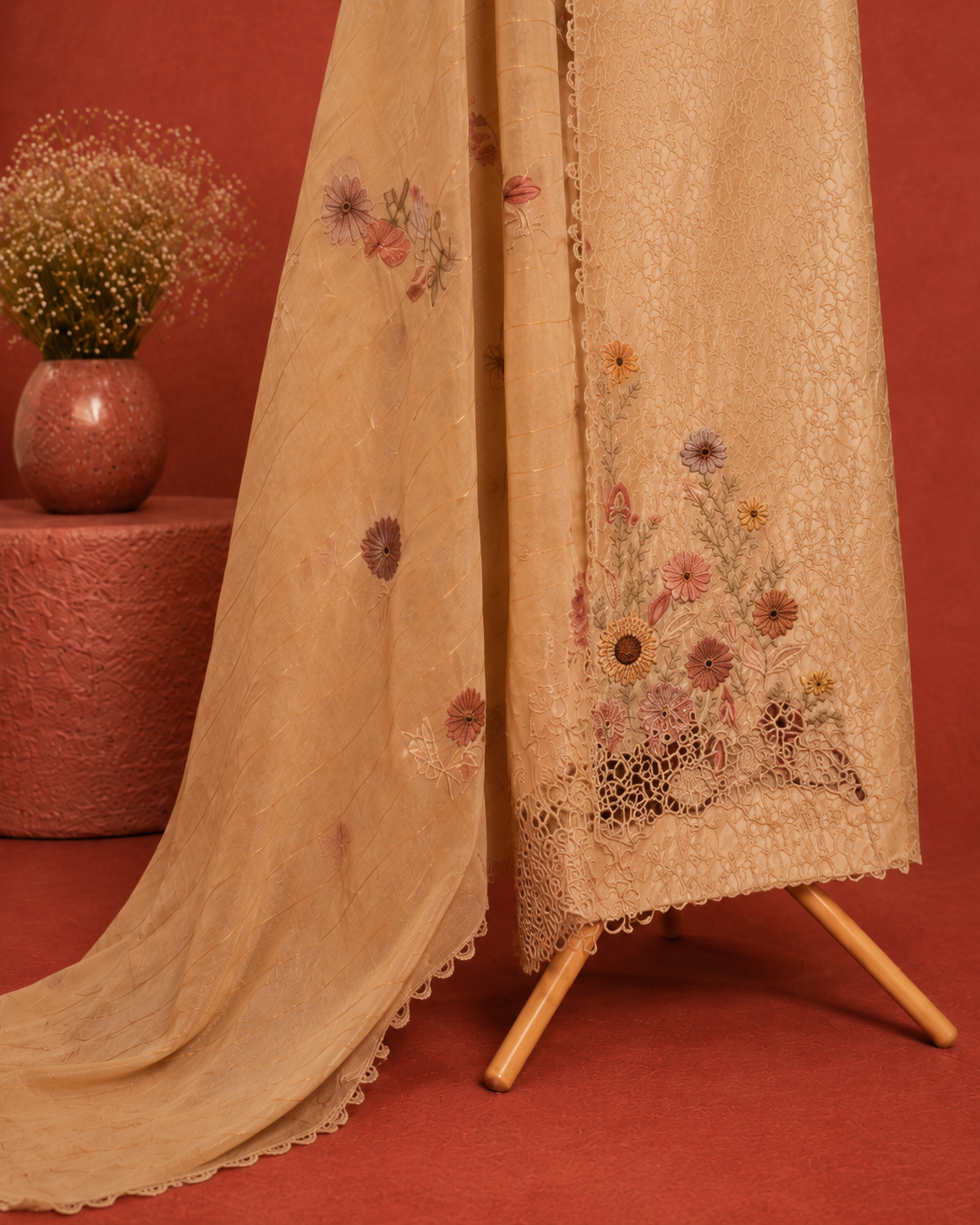 BEIGE UNSTICHED SUIT SET