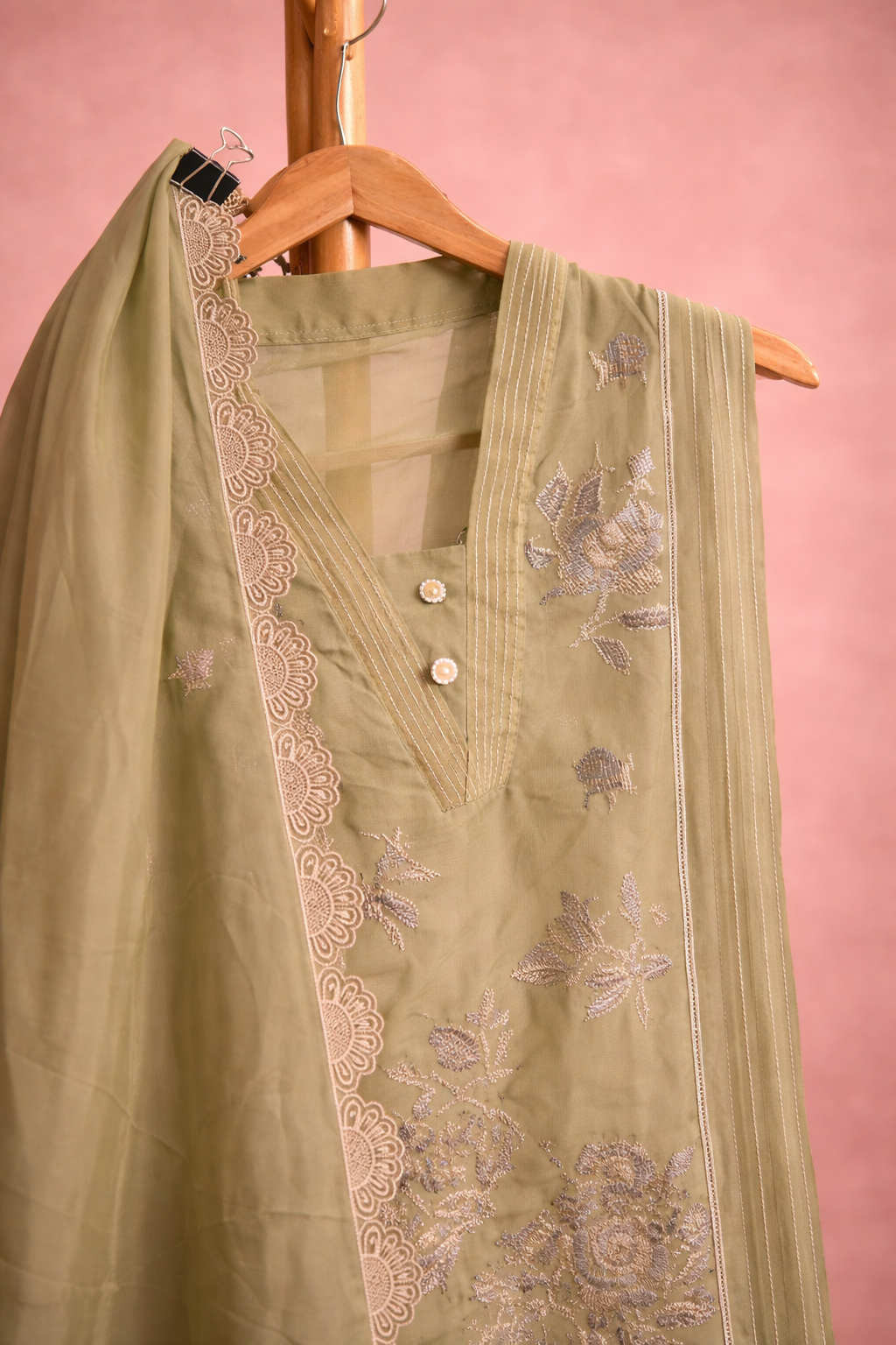 OLIVE GREEN UNSTICHED SUIT SET
